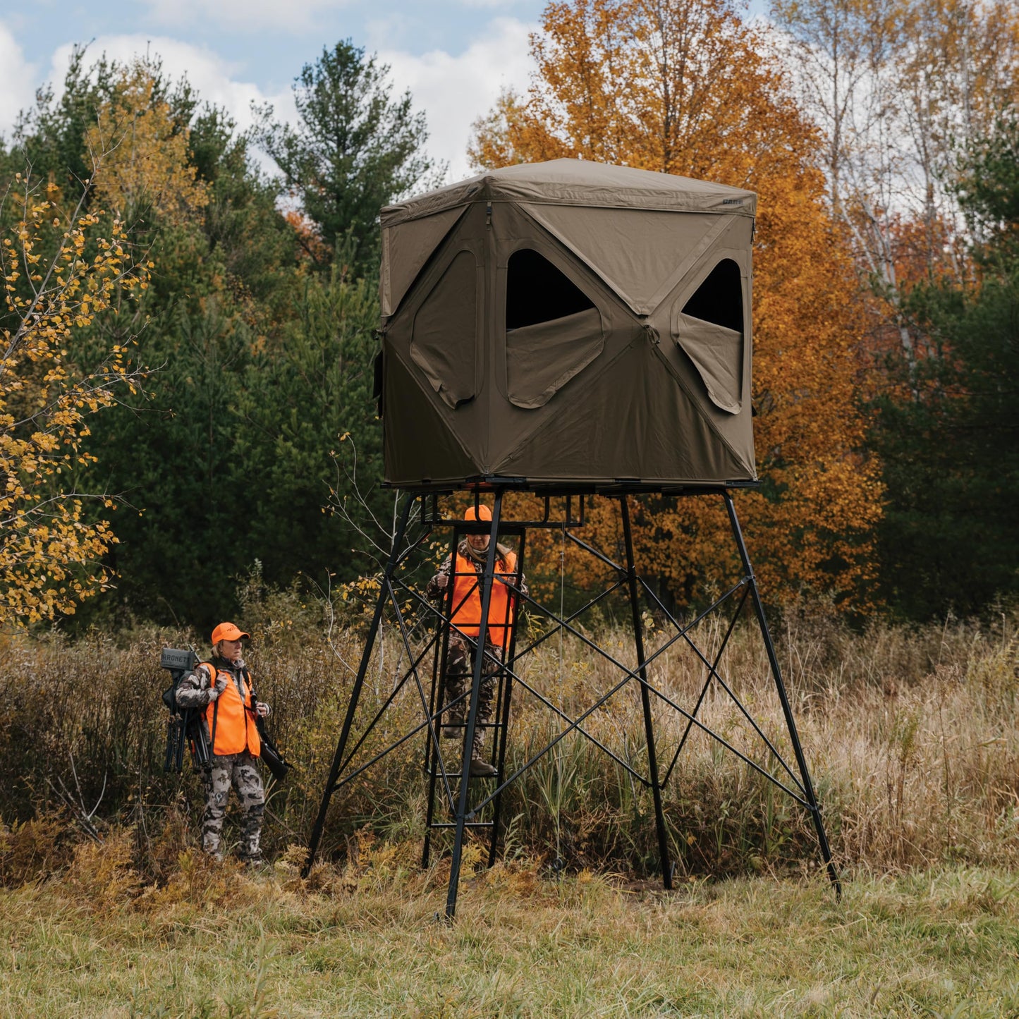 CAGE™ 2.0 Permanent Hub Blinds, 8' Tower, Hunting Tower, 66" x 66" Platform, 800 lb. Capacity, Easy to Assemble, Heavy-Duty Steel Mesh, 66" x 66". CRD30T