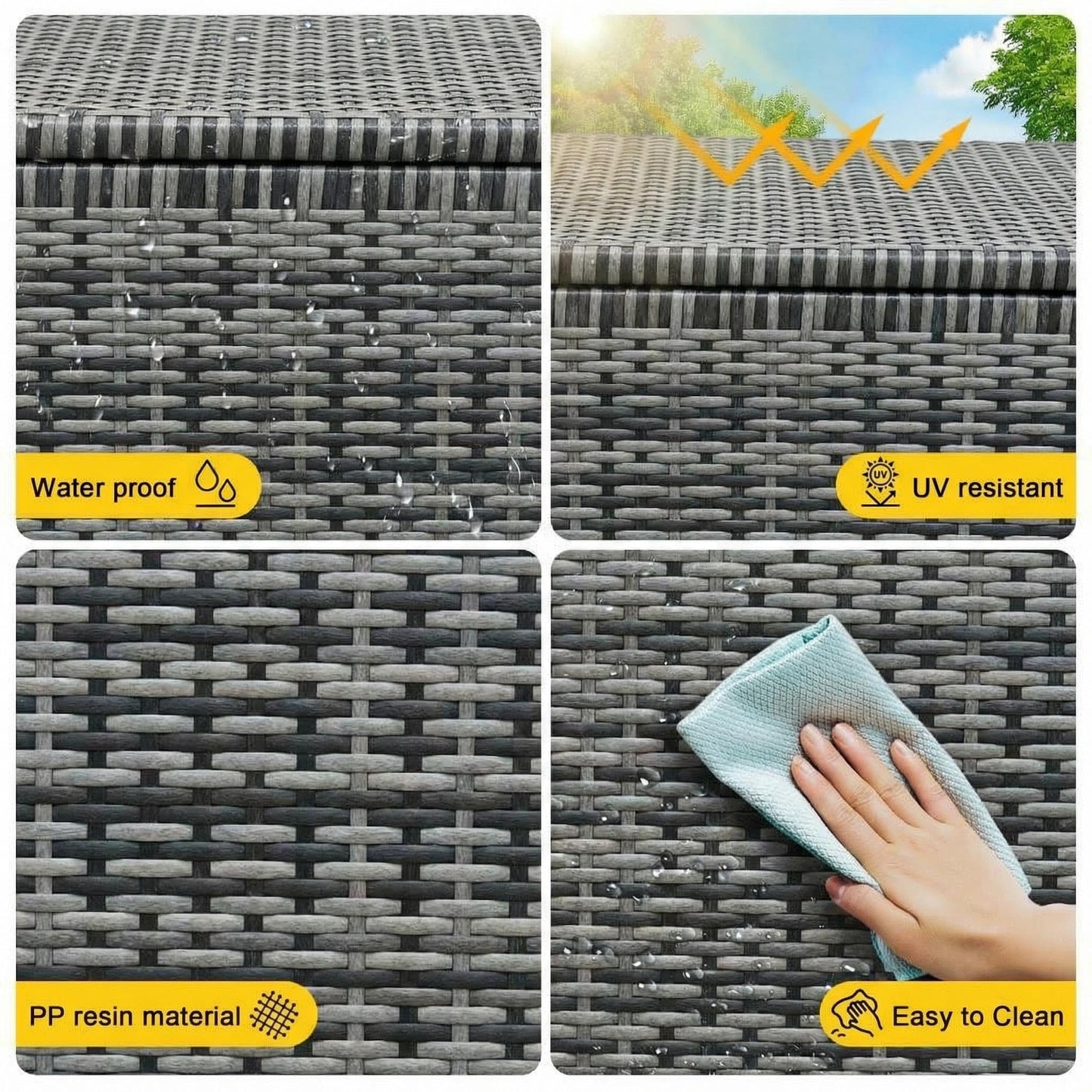 Wicker Deck Box, 125 Gallon All-Weather Outdoor Storage Box, Rattan Storage Bin for Patio Furniture, Outdoor Cushions, Pool Storage and Garden Tools, Grey
