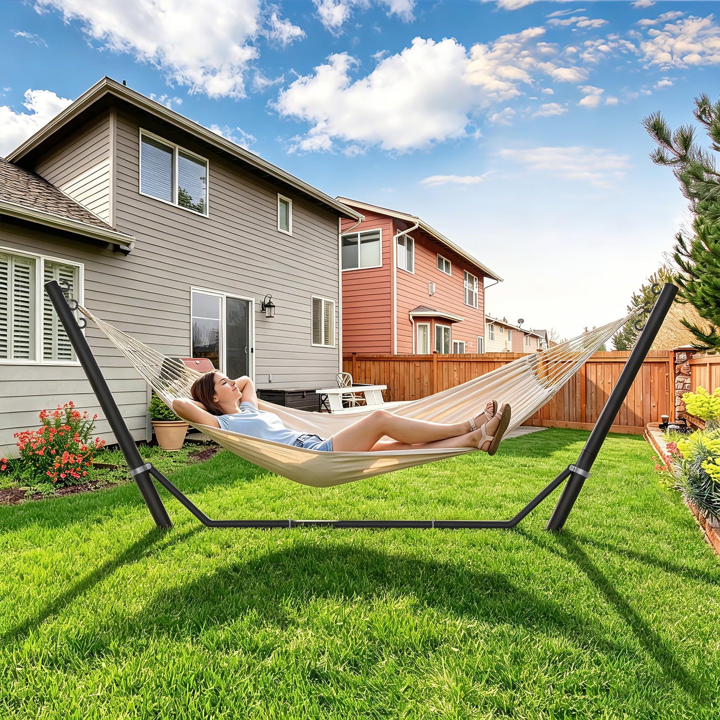Miveda Universal Hammock Stand, Heavy Duty Adjustable 8-12FT Steel Hammock, 600lbs, Black Hammock Stand Weather Resistant for Outdoor Yard Garden with Bag