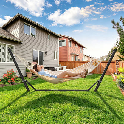 Miveda Universal Hammock Stand, Heavy Duty Adjustable 8-12FT Steel Hammock, 600lbs, Black Hammock Stand Weather Resistant for Outdoor Yard Garden with Bag
