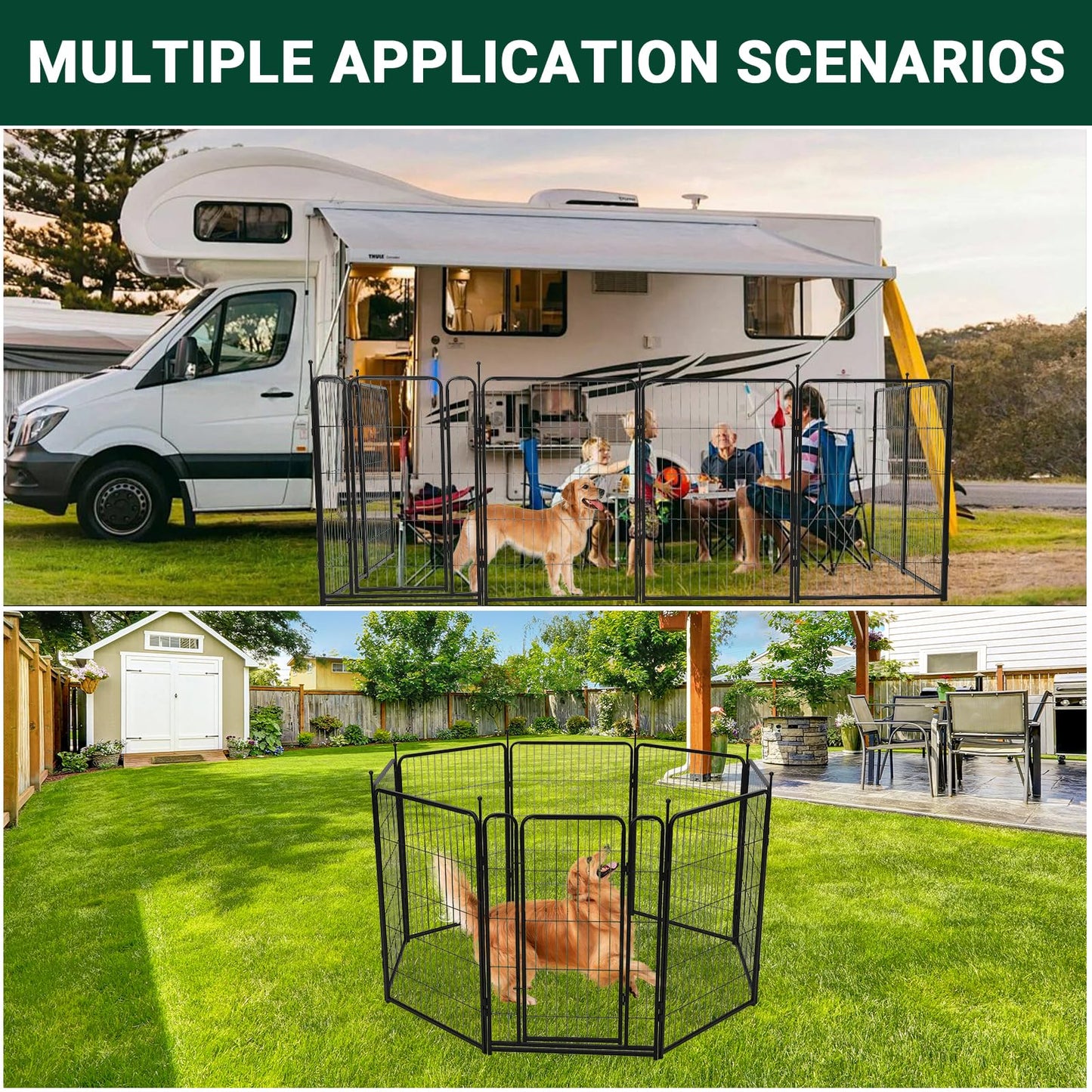 IDEALHOUSE Dog Playpen – 40" h 16-Panel Heavy Duty Metal Pet Exercise Pen for Indoor/Outdoor Use, Wide Door with Low Threshold, Portable Puppy Enclosure for RV, Camping, Garden, Yard