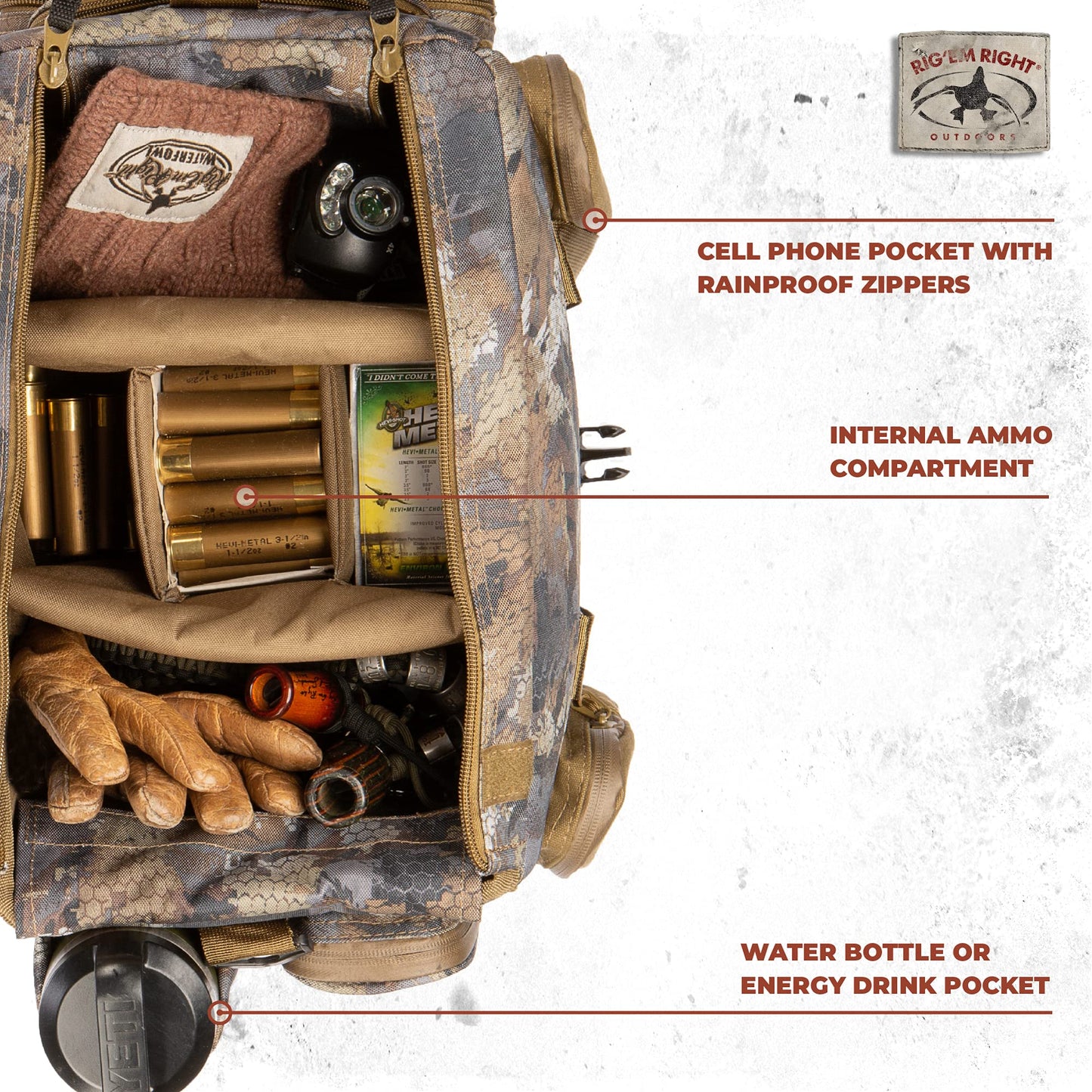 Rig'Em Right Waterfowl Shell Shocker XLT Duck Hunting Blind Bag with Molded Ammo Compartments, Sunglasses Case, Drink Holder and More (Gore Optifade Timber Camo)
