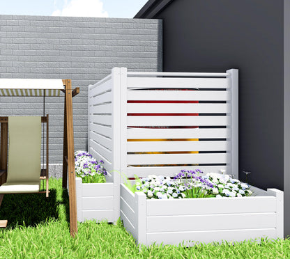 Qikdesign No-Dig Air Conditioner Fence 36""W X 45""H White Vinyl Privacy Fence with Planter Box for Trash Can Pool Equipment (2 Panels), VPFS3645-ND