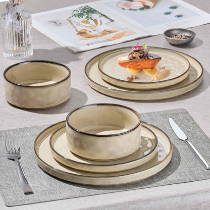 Herogo 12 Pieces Dinnerware Sets, Plates and Bowls Sets Service for 4, Modern Stoneware Dining Dishes, Dishwasher & Microwave Safe, Starry Blue