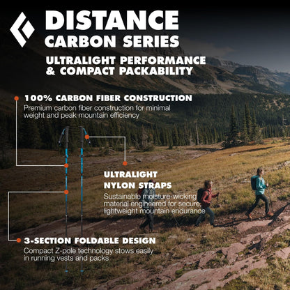 BLACK DIAMOND Distance Carbon FLZ Trekking Poles (Pair) | Ultralight Carbon Fiber | Z-Pole Folding Design | Hiking & Trail Running | Desert Sky | 110 cm