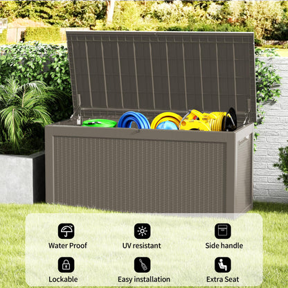 Decksplore 320 Gallon Outdoor Storage Box Patio Deck Box Waterproof, Resin Lockable Outside Large Storage Bin for Pool Cushion Furniture, Garden Tools UV-Resistant, Grey