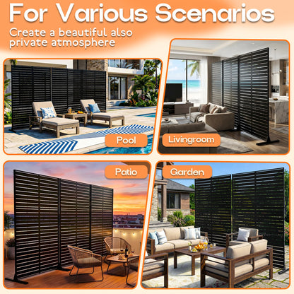 MTART Metal Privacy Screen 72" H x 47.2" Decorative Outdoor Privacy Screen Privacy Panel with Stand for Balcony Deck Patio Lawn Garden, Privacy Fence (Black-Louvered)