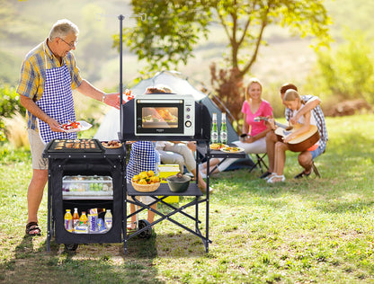 Nice C Camping Kitchen Station, Camping Table, Picnic Table, Portable Grill Table, Folding Cook Table, Upgrade Light Stand and Windshield Station & Organizers, Carry Bag for Beach, Picnic (Black)