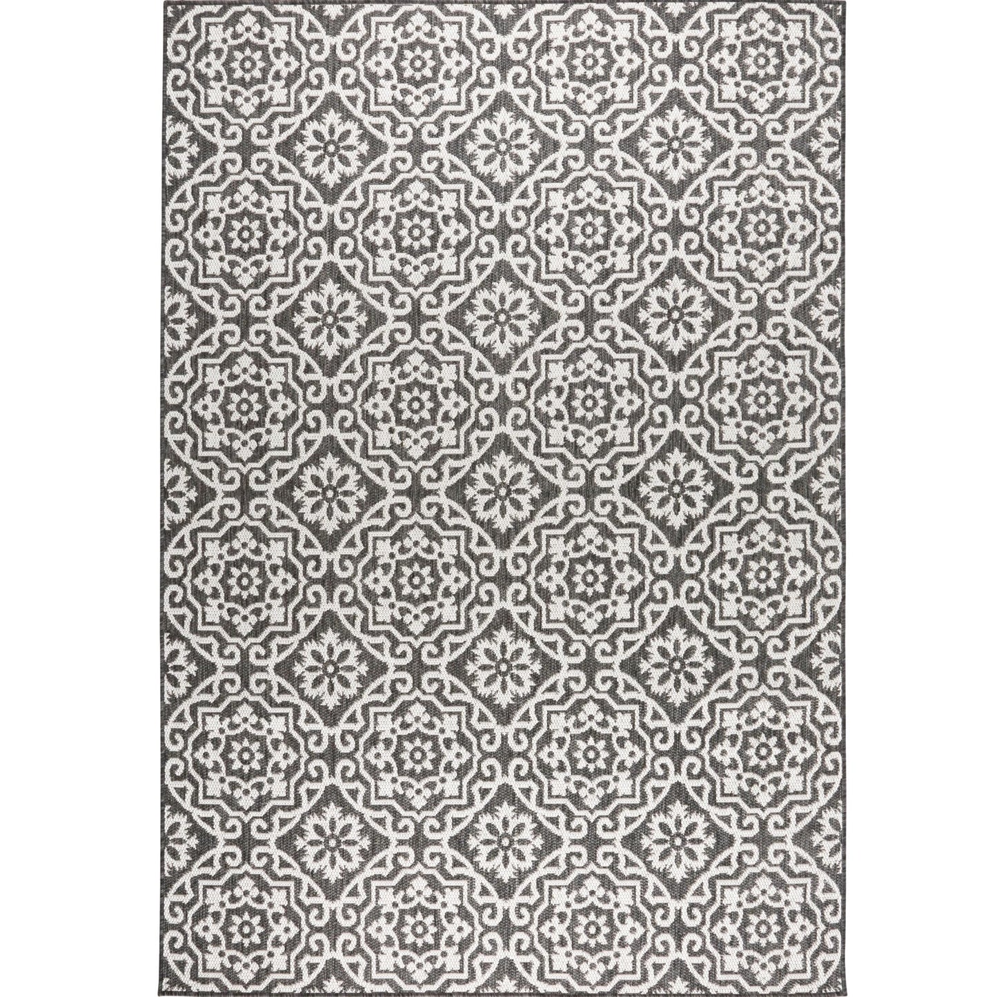 Nicole Miller New York Patio Country Julia Transitional Geometric Indoor/Outdoor Area Rug, Black/Grey, 7'9"x10'2"