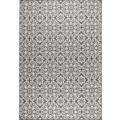 Nicole Miller New York Patio Country Julia Transitional Geometric Indoor/Outdoor Area Rug, Black/Grey, 7'9"x10'2"