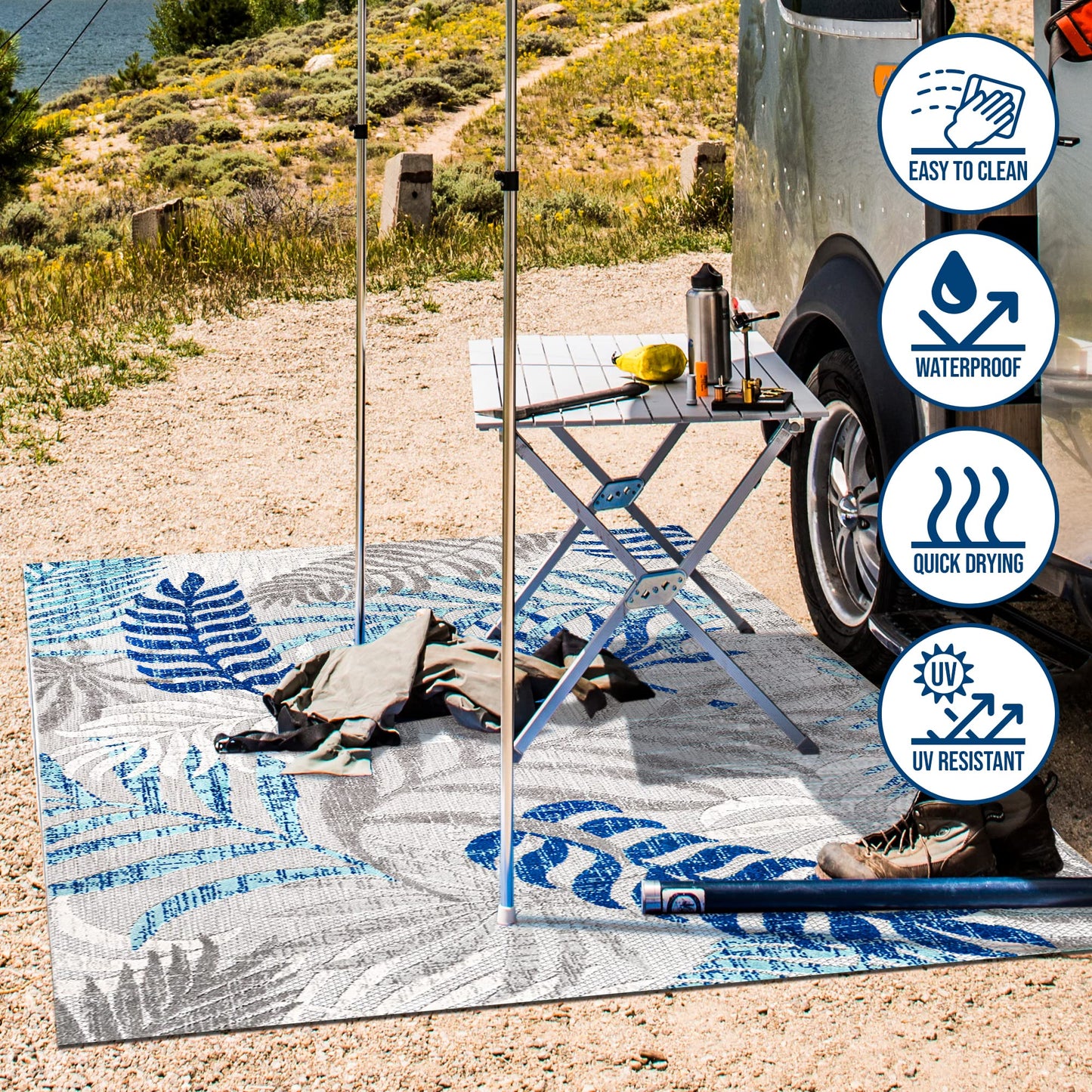 JONATHAN Y Tropics Palm Leaves Indoor Outdoor Area Rug 8X10 Gray/Blue, Boho for Backyard, Patio, Porch, Easy-Cleaning, High Traffic, Pet-Friendly, Non-Shedding (AMC100A-8)