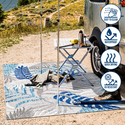 JONATHAN Y Tropics Palm Leaves Indoor Outdoor Area Rug 8X10 Gray/Blue, Boho for Backyard, Patio, Porch, Easy-Cleaning, High Traffic, Pet-Friendly, Non-Shedding (AMC100A-8)