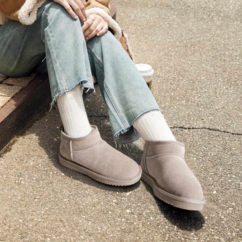 DREAM PAIRS Ankle Winter Mini Boots for Women Genuine Suede Faux Fur Lining Water Resistant Warm Snow Boots Slip On Memory Foam Comfort Booties FuzzyClassic,Size 6,Sand,SDSB2405W