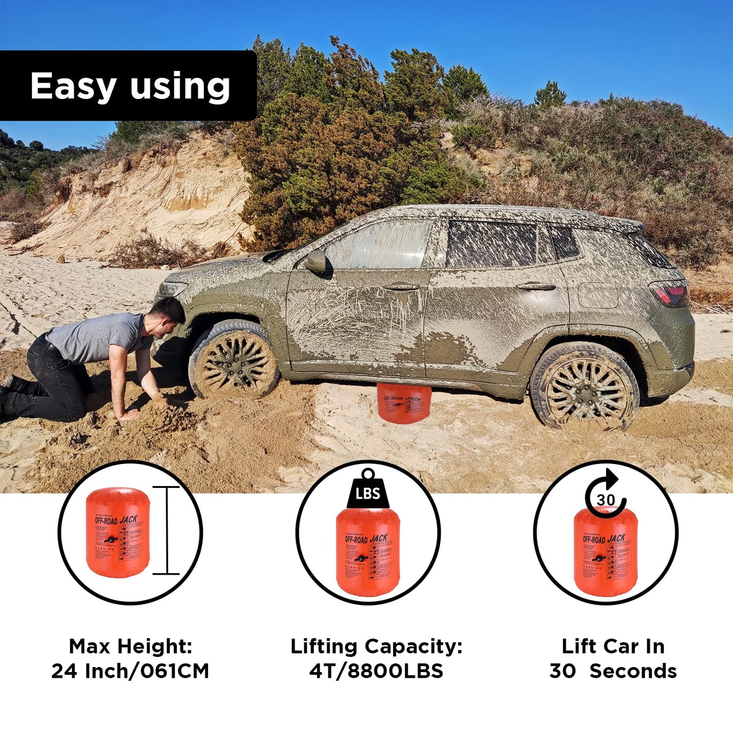 BotaBay 4 Ton Off-Road Exhaust Air Jack 8800lbs Lifting Capacity Inflatable Soft Jack 31.5-inch Height, Double Inflatable Systems, for SUV Car Truck Rescue 1000 Denier Nylon Material with Carrying Bag