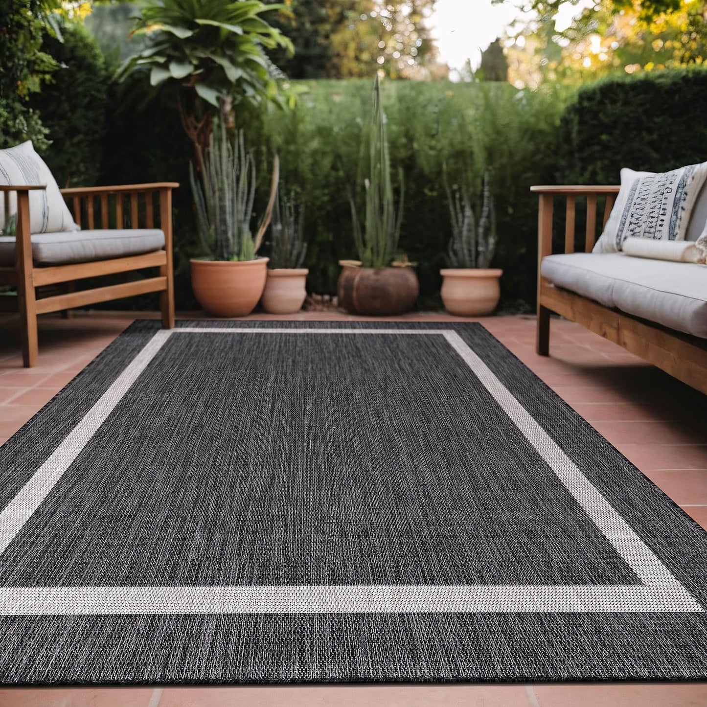 Luul Home Bordered Outdoor Rug 9x12 Washable Outside Carpet for Indoor Patio Porch Waterproof Easy Cleaning Non Shedding Area Rugs Gray 9 x 12