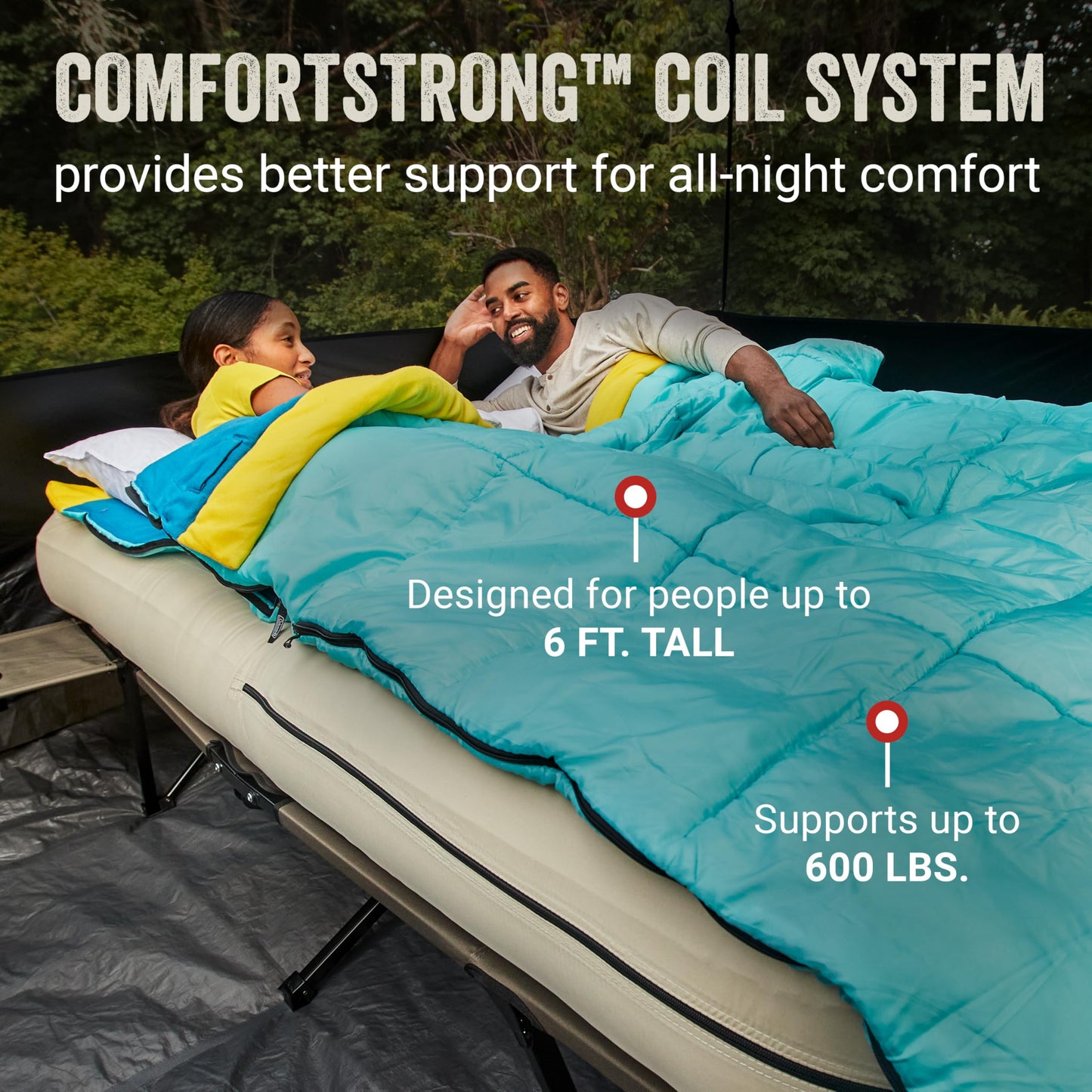 Coleman Queen-Size Airbed Cot Combination, Folding Air Mattress with Steel Frame & Side Table, Battery Pump Included, Great for Camping, Lounging, Elevated Sleeping, Guests, & More