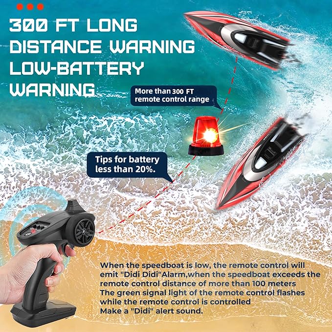 BEZGAR RC Boat 14 inch Remote Control Boat - Self-righting 40 Min Dual-Battery 32 KPH Fast RC Boats for Kids &amp Adults with LED Lights for Pool Lake Ocean Waterproof &amp Suitcase - Red