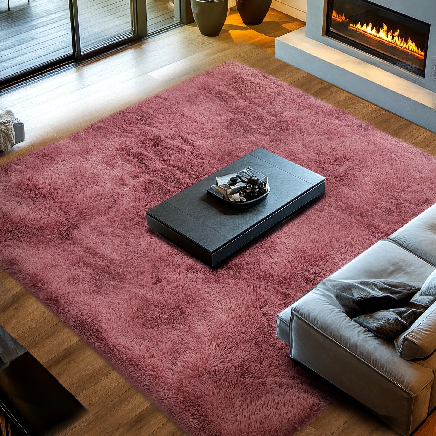 8x10 Area Rug Living Room: Blush Shag Fluffy Area Rugs for Bedroom- Blush Fluffy Rugs for Living Room- Large Plush Soft Fuzzy Carpets for Bedroom, Kids Room Decor, 8x10Feet
