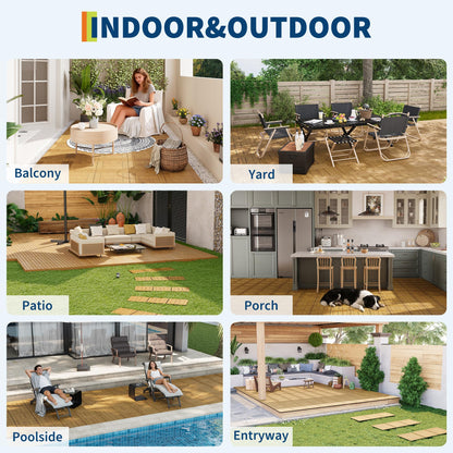 33 Pack Acacia Wood Deck Tiles, 12"X12" Interlocking Patio Flooring (32 Sq ft Total) for Outdoor & Indoor Use - Non-Slip Water Resistant Balcony, Pool Deck Tiles, Easy Snap Together,Yellow