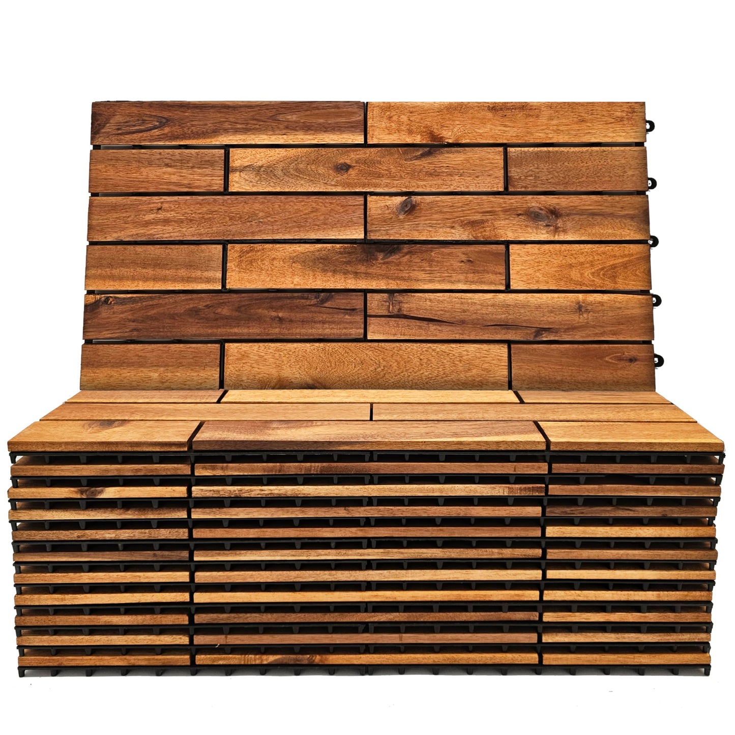 Majestick Goods Interlocking Longboard Deck Tiles, Acacia Wood Interlocking Deck Tiles - Easy Install for Patio Flooring & Walkways with Raised Base Drainage, 24 x 12 x 0.9 in. (12 Count)
