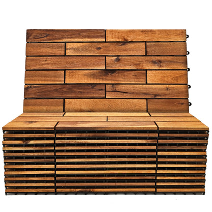 Majestick Goods Interlocking Longboard Deck Tiles, Acacia Wood Interlocking Deck Tiles - Easy Install for Patio Flooring & Walkways with Raised Base Drainage, 24 x 12 x 0.9 in. (12 Count)