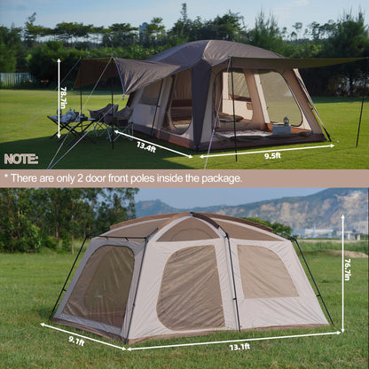 Vidalido 8-10 Person Camping Tent with 3 Door 2 Room Large Family Cabin Tents, Double Layer Waterproof Portable Glamping Tent, Big Tents for Outdoor Picnic Camping Hiking and Family Gathering