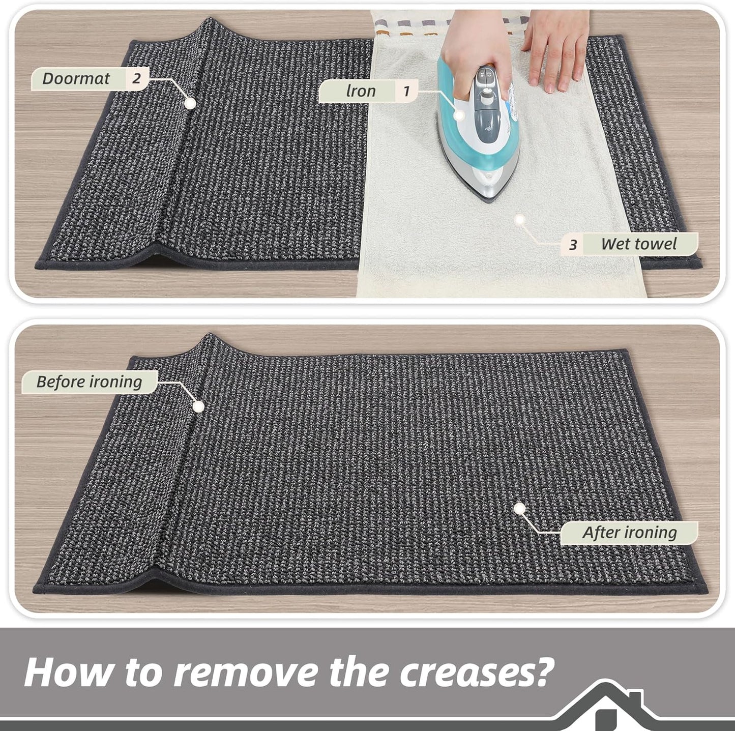 BEQHAUSE Dirt Trapper Door Mat - Non-Slip, Washable, Absorbent | 32" x 48" Charcoal Entrance Mat