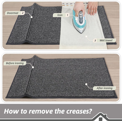 BEQHAUSE Dirt Trapper Door Mat - Non-Slip, Washable, Absorbent | 32" x 48" Charcoal Entrance Mat