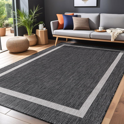 Luul Home Bordered Outdoor Rug 9x12 Washable Outside Carpet for Indoor Patio Porch Waterproof Easy Cleaning Non Shedding Area Rugs Gray 9 x 12