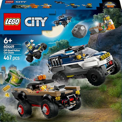 Lego tbd-60449 New title: LEGO City Off-Road Police Chase Action Set – Police SUV Crook Pickup Quad Bike &amp Drone | Kids Construction Toy - 60449