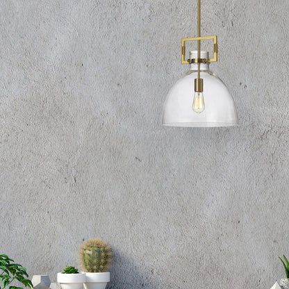 Dainolite Liberty 1-Light Dimmable Pendant Light Aged Brass 13.75in  Clear Glass Shade Model LBY-141P-AGB
