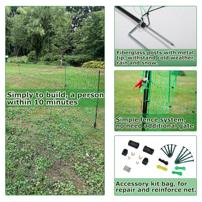 Electric Fence Netting, 42.5" H x 164' L, Larger Animals Electric Fencing for Backyards, Homesteaders, Farms, Ranches, Gardens