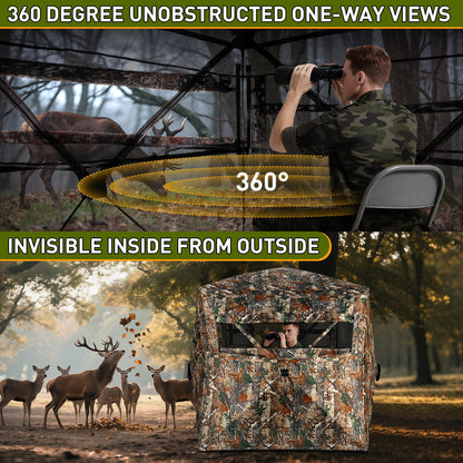 TLC Sport Hunting Blind with Carrying Bag, 360 Degree See Through Ground Blind for 2-3 Person, Camouflage Pop Up Hunting Tent Portable Concealed