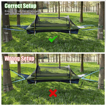 Night Cat Upgraded Flat Lay Hammock Tent Combo with Sleeping Pad Non Rolling for 1 Person Adults 330LBS 87x28x19in