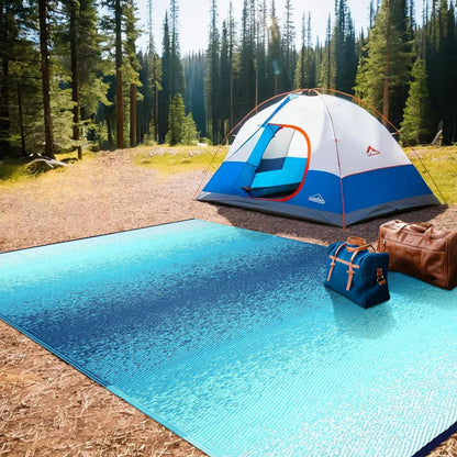 Lush Ambience Outdoor Rug - Waterproof, Washable, Reversible, Stain Resistant, Foldable Carpet - Recycled Plastic Straw Large Area Rugs for Patio, Picnic, Camping, Farmhouse - Murat Blue Teal 9X12 ft