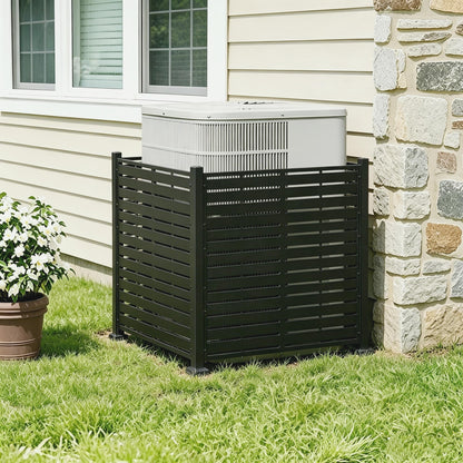 Trygoal Air Conditioner Fence Panels, 38" W x 39" H Pool Equipment Enclosure, Fence to Hide Trash Cans, Outdoor AC Unit Hider, Horizontal HDPE Privacy Fence, Outdoor Privacy Screens, Black