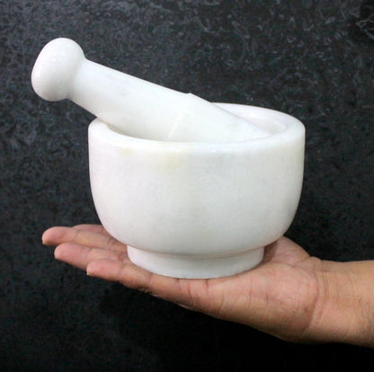 KLEO 5” Natural Stone Mortar and Pestle Set – Heavy Duty Spice & Herb Grinder, Guacamole Masher,Non-Porous, Odor Resistant – Garlic Crusher, Seed Grinder, Kitchen Tools(White)