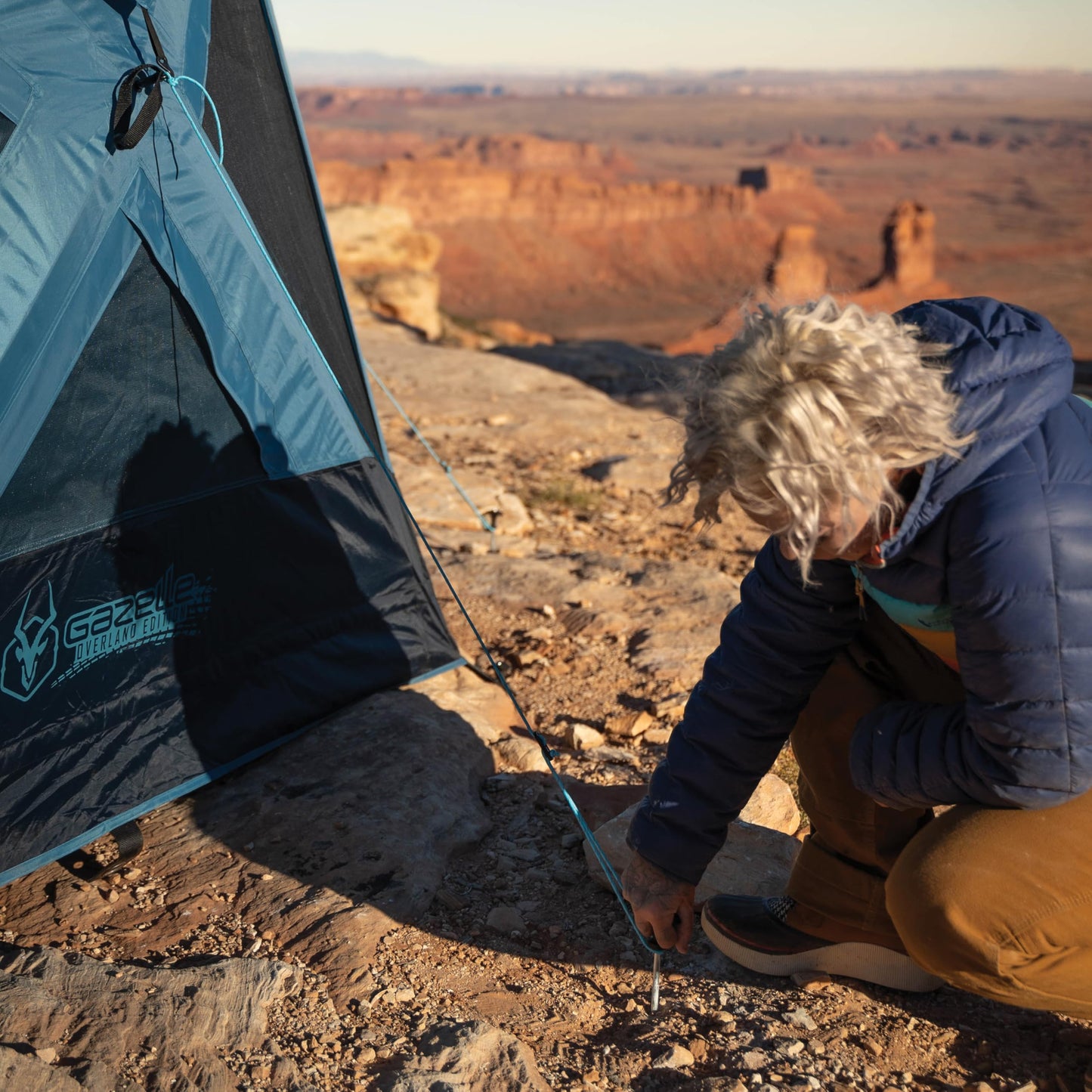 Gazelle Tents™ T-Hex Hub Tent Overland Edition, Easy 90 Second Set-Up, Waterproof, UV Resistant, TriTech Mesh, Removable Floor, All-Terrain Stakes, Duffle Bag, 7-Person, Pacific Blue, 85”x 144”x 136”