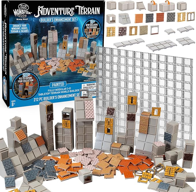 Monster Adventure Terrain - NEW! Builder Enhancement Set (212pc) - 3D Interchangeable Dungeon System w 24 New Tiles - Build Modular Worlds in a Snap &amp Elevate Your Campaign - Compatible with DND