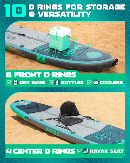 Airski 11'x34'' Extra Wide Inflatable Paddle Board, Stand-up Paddleboard for Adults, 420lb Capacity, Anti-Slip EVA, Stand-up Paddle Board for Yoga/Fishing/Family, US Fin, High-Pressure Pump, 100L Bag