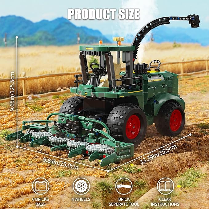Technic Tractor Building Block Set Farm Truck &amp Harvester Building Toys with Moveable Grain Head Stem Construction Vehicles Model Christmas Birthday Gift for Adults Boys Age 8-12(1162Pcs)