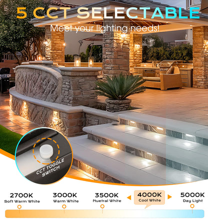 CLOUDY BAY [8 Pack] 7 Inch 5W 5CCT Hardscape Paver Light,Retainng Wall Lights Outdoor,IP65 Waterproof,2700K/3000K/3500K/4000K/5000K Selectable,12V-15 VAC/DC Low Voltage,Frost Lens Step Deck Light