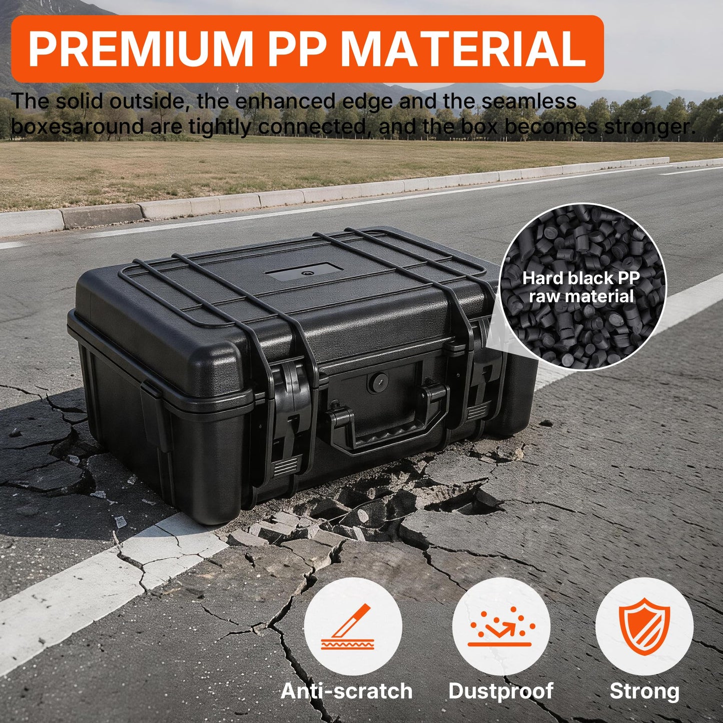 Hard Carrying Case,Shockproof Storage Box with Customizable Foam,Portable Protective Tool Box for Microphone,Recorder,Electronics,Tools,Cameras,Equipment and More, 21.5" x 17.3" x 6"