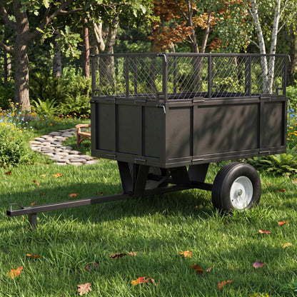 Towallmark 750 Lbs Heavy Duty Dump Cart, 17 Cu ft Steel Utility Wagon with Removable Mesh Sides & Pneumatic Tires, Tow Behind Garden Trailer for Lawn Tractor, Mower, Yard Debris Hauling