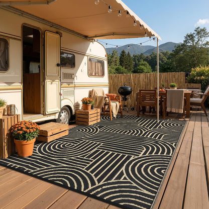 Garvee Reversible Rainbow Outdoor Rug 10x14, Waterproof Outdoor Plastic Straw Rug, RV Mat for Picnics, Patio, Camping, Balcony, Deck, Backyard, Porch, Brown