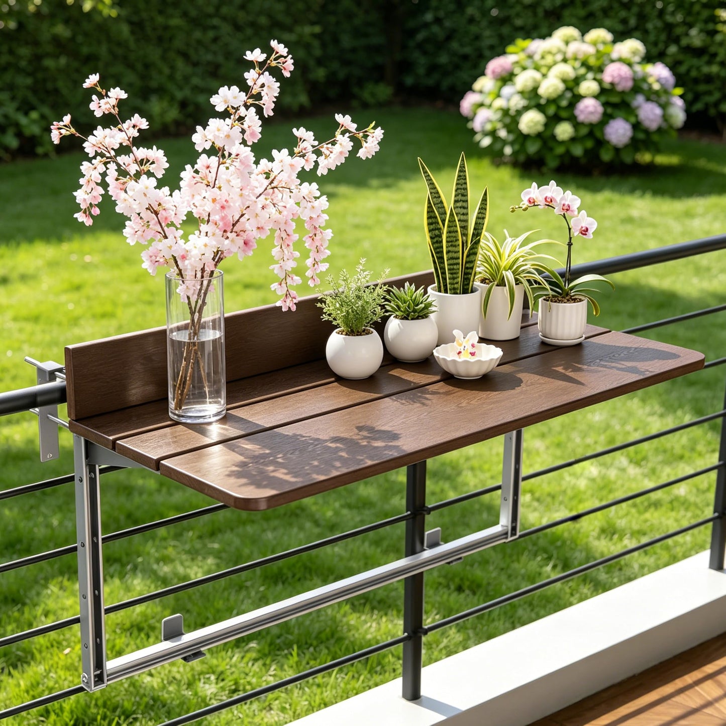 SKVSKV Balcony Bar Table for Railings, Outdoor Hanging Folding Adjustable Height Deck Rail Table for Patio, Garden, Rustproof Aluminum Alloy Frame,Weather Resistant, Easy Assembly