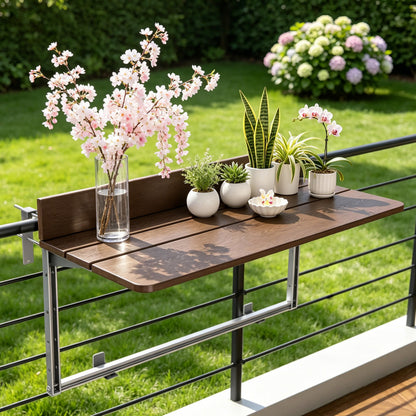 SKVSKV Balcony Bar Table for Railings, Outdoor Hanging Folding Adjustable Height Deck Rail Table for Patio, Garden, Rustproof Aluminum Alloy Frame,Weather Resistant, Easy Assembly