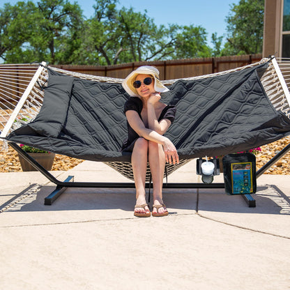 SUNCREAT Hammocks for Outside with Stand, Extra Large 2 Person Hammock with Stand, Carrying Bag, Dark Gray Drops