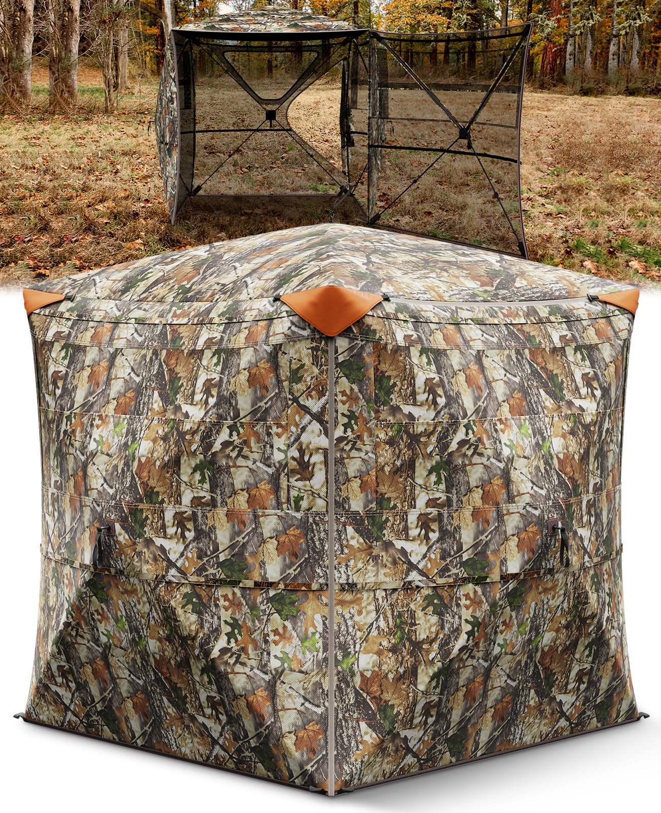 Hunting Blind 360° Silent See Through Blind with Swing Door, 2-3 Person Pop Up Ground Blind with Carrying Bag, Portable Hunting Tent for Deer & Turkey Hunting