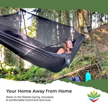 Hammock Bliss Sky Bed Bug Free - Insect Free Hanging Tent That Hangs Like A Hammock But Sleeps Like A Bed - Unique Asymmetrical Design Creates An Amazing Lay Flat Camping Hammock Sleeping Experience